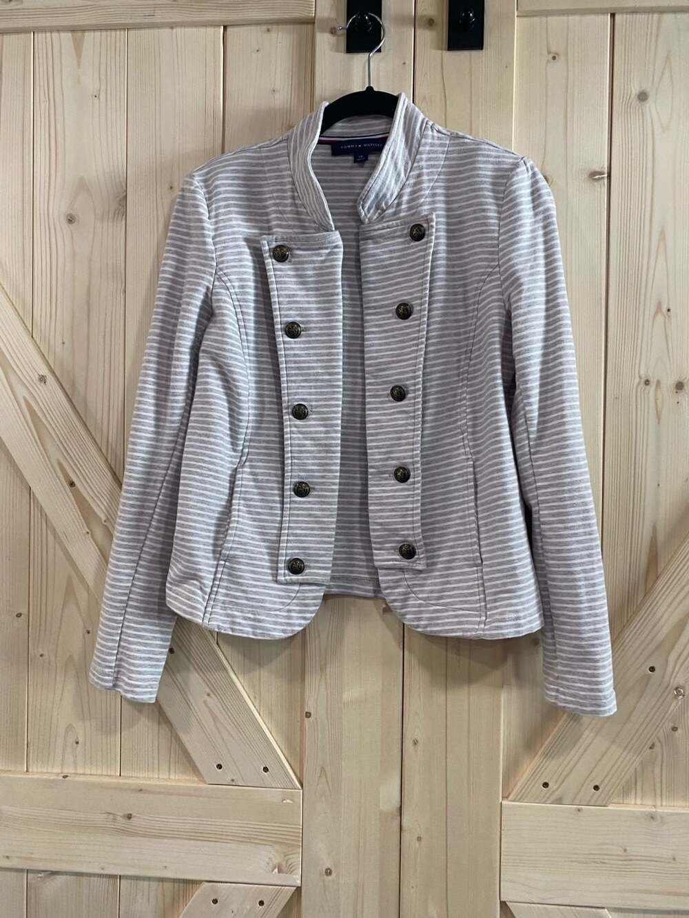 Tommy Hilfiger Striped Military Jacket Size S/P Gray White